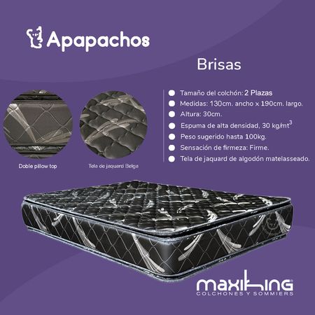 Colchon Maxiking Brisas 2 Plazas 130x190x30cm Espuma de Alta Densidad Doble Pillow de Jackard