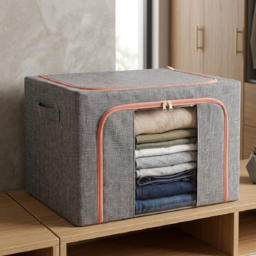 Canasto Plegable Caja Organizador Waggs De Tela Simil Lino Talle Xl Gris