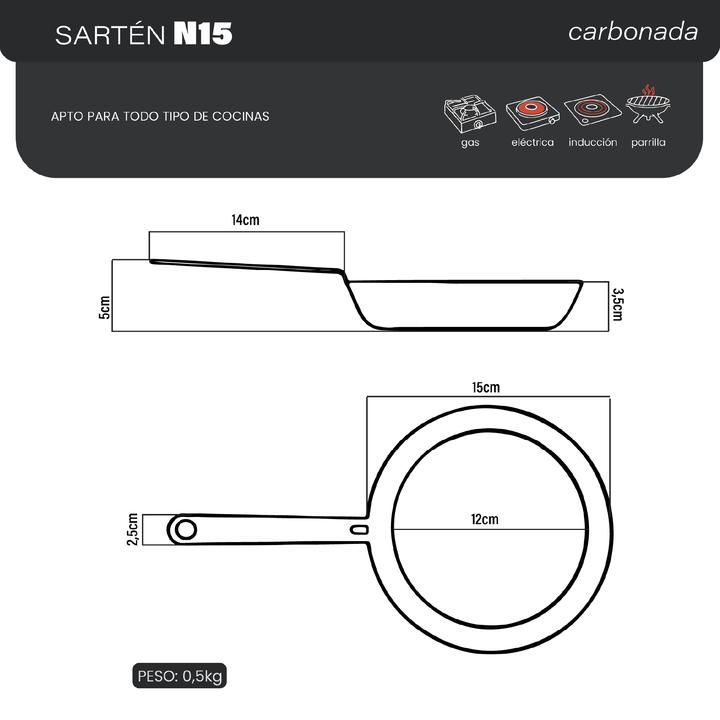 Juego de 3 sartenes de hierro Kankay N30 + N20 + N15 Antiadherentes - Vista 7