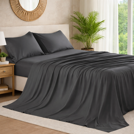 Sabanas Lisas 4 piezas cotton touch Queen  Gris Oscuro