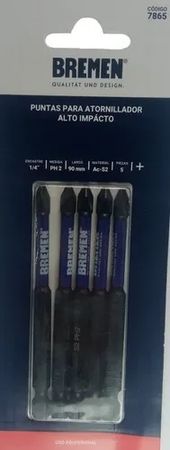 Puntas Destornillador Impacto Bremen PH2 90mm Magneticas 5 Piezas