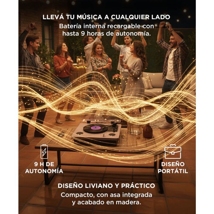 Tocadiscos Gadnic Madera Bluetooth Portátil 3 Velocidades FM USB Aux-In SD - Vista 5