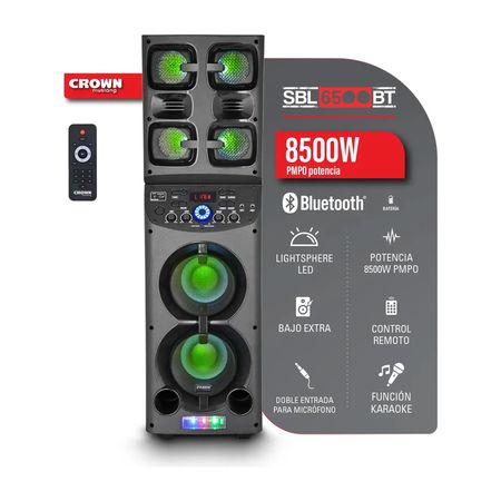 Parlante Portátil Bluetooth Sbl-6500bt Crown Mustang 8500w Color Negro Autoamplificado De 4 Vías Con Luces