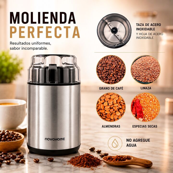 Molinillo De Café Eléctrico Novohome Acero Inox. 200w 60g - Vista 9