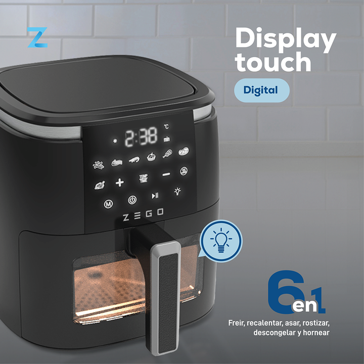 Freidora De Aire Zego 6lts 1500w Cventana Digital 6 En 1 - Vista 2