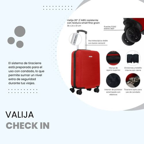 Valija Chica Cabina Rígida Roja Checkin Low Cost Abs Fuerte Carrión modelo 39111 - Vista 3