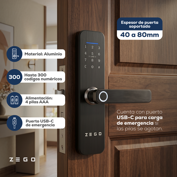Cerradura Smart Digital Wifi Zego Huella Tarjeta App - Vista 3