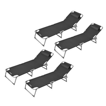 Combo Reposera Plegable Reforzada 8 Posiciones Waggs X4 Negro