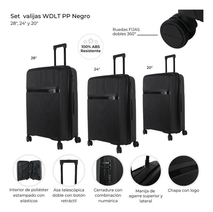 Set Valijas Wanderlust 20 24 28 Pulg Expandible Negro 48226 - Vista 4