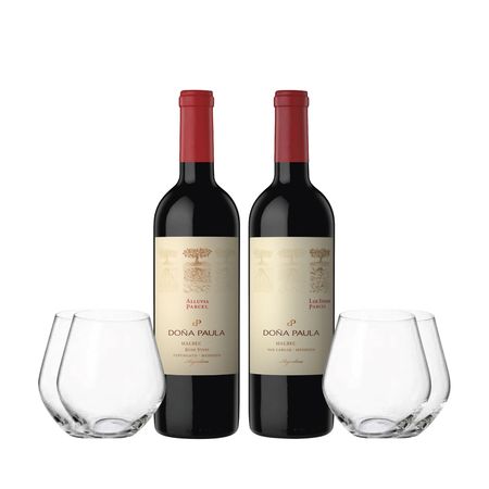 Set Vinos Tintos Doña Paula Parcell Seleccion x 2 y 2 Copas Con Estuche