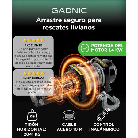 Aparejo Electrico Gadnic AP124500LB Remolque Portatil 2000kg 10m
