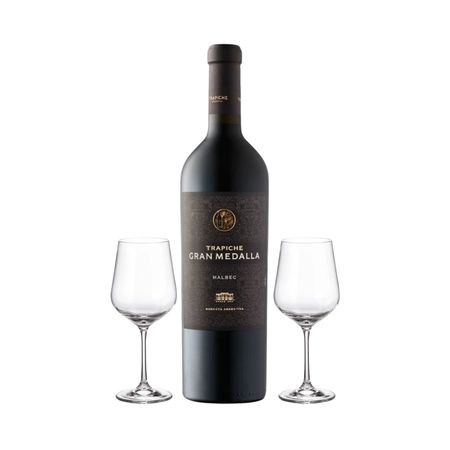 Set Vino Trapiche Gran Medalla Malbec y 2 Copas Con Estuche