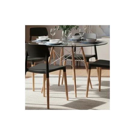 Juego De Comedor Mesa De Vidrio 120+6 Sillas Milan Negro