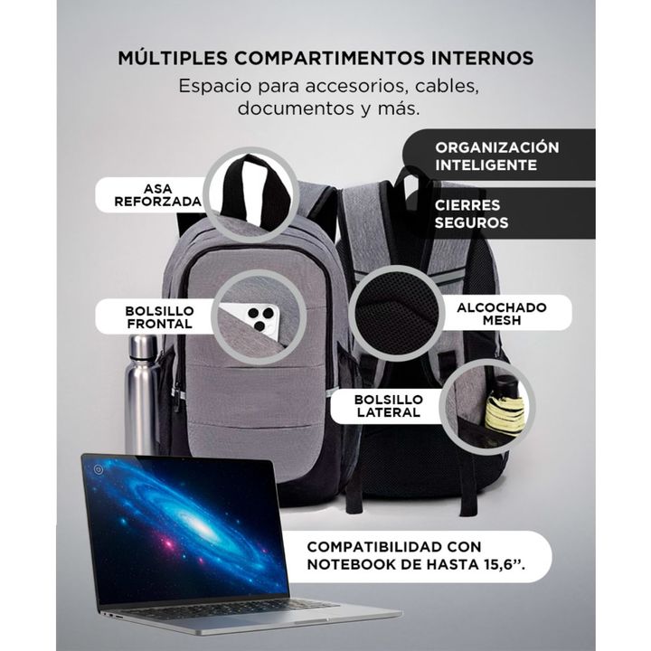 Mochila Pro Notebook South Port 156 Gris - Vista 4