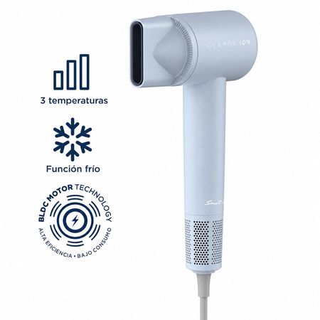 Secador De Pelo Glammy iON 1600w Motor BLDC Bajo Consumo Celeste