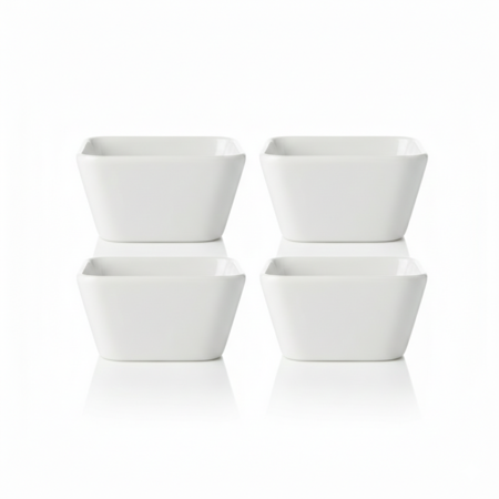Set x 4 Dips Bowls Snacks 8cm Cuadrados Blancos Cerámica 