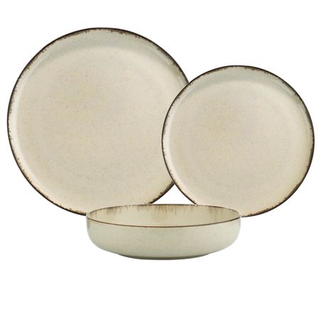 Set Vajilla 18 Piezas Plato Playo Postre Hondo Filo Envejecido Beige