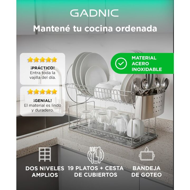 Secador de Platos Gadnic SEC08 Acero Inoxidable Moderno - Vista 2