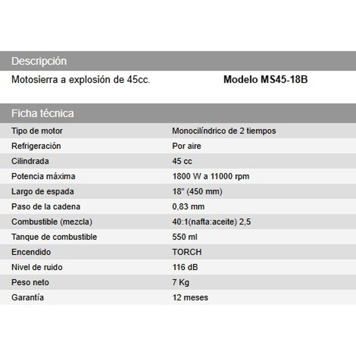 Motosierra a Explosion 45cc espada 18" + Bolso de regalo - DAIHATSU - Vista 7