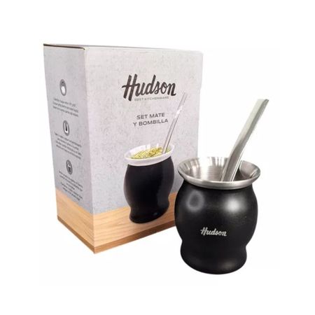 Set En Caja Mate Copa + Bombilla Acero Inoxidable Hudson NEGRO
