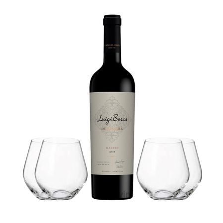 Set Vino Tinto Luigi Bosca de Sangre Malbec Valle de Uco y 4 Copas Con Estuche
