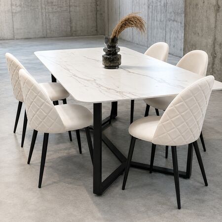  Juego de Comedor Albany Blanca + 6 Sillas Cheers Beige