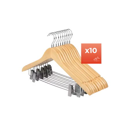 Pack 10 Perchas Madera Barnizada Lustrada Con Ganchos Waggs