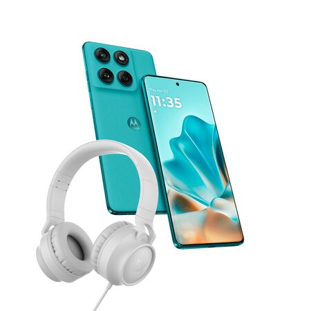 Combo Celular Motorola Moto Edge 60 Fusion Amazonite 8+256gb + Auriculares Over Ear Vincha Dekkin USB-C Blanco