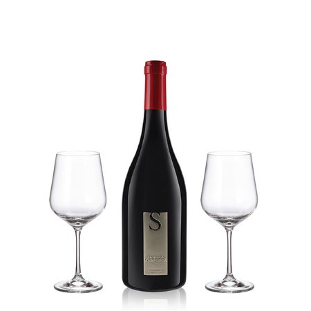 Set Vino Tinto Familia Schroeder Pinot Noir y 2 Copas Con Estuche