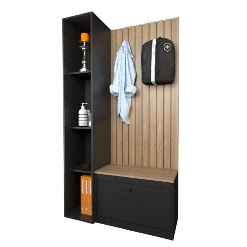 Recibidor Funcional DS Home con Estantes Olmo Negro 94x180x36 cm - Vista 2