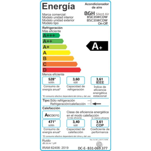 Aire Acondicionado Split Bgh Frio/Calor 3600W BS35WCDW - Vista 2