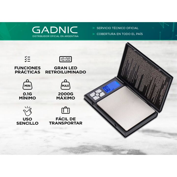 Balanza Digital Gadnic Hasta 2 Kg Resolucion 0,1 G Platina Acero Inoxidable - Vista 2