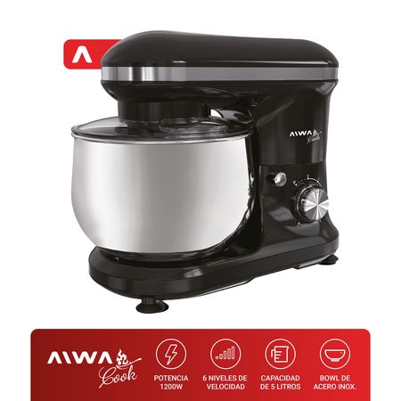 Batidora De Pie Planetaria Aiwa 5 Litros 1200W 6 velocidades Negro