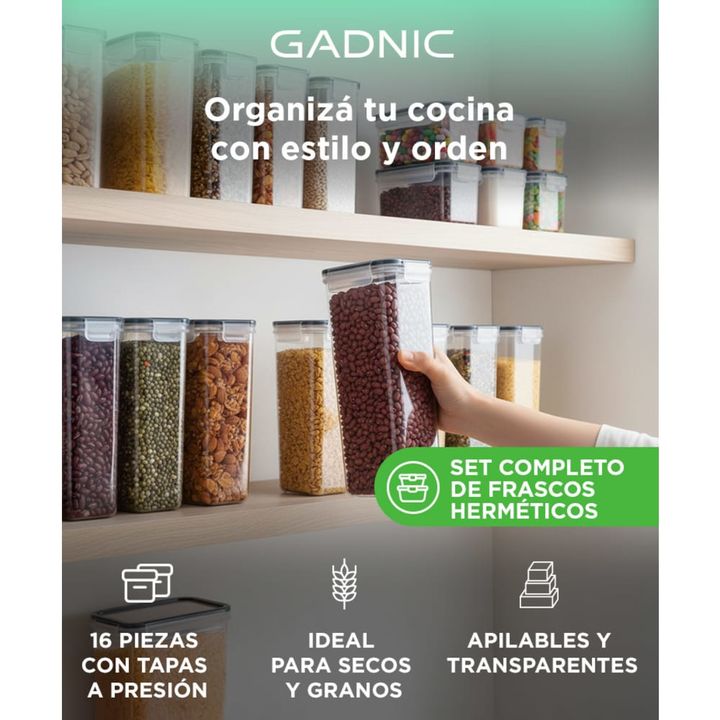 Juego de Contenedores Frascos Herméticos Gadnic Dispenser Cerealero - Vista 2