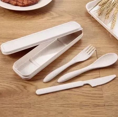 Set Cubiertos Plastico Portatil Estuche: Tenedor + Cuchara + Cuchillo