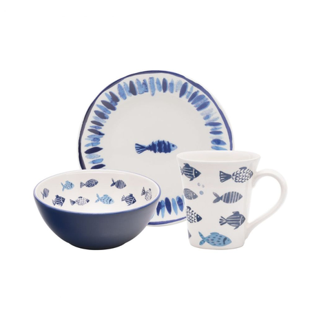 Set Vajilla Snack 3 Piezas Cardume Bowl Postre Mug Oxford