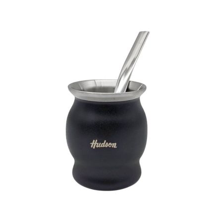 Set En Caja Mate Copa + Bombilla Acero Inoxidable Hudson NEGRO