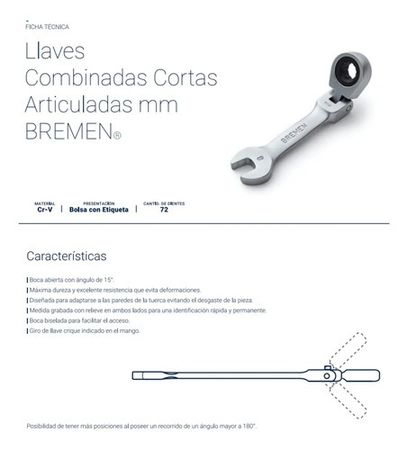 Llave Combinada Bremen Milimetro con Crique Corta y Movible 19mm