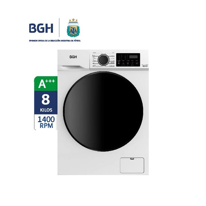 Lavarropas BGH 8Kg 1400RPM Inverter Carga Frontal BWFE08W24AR Blanco - Vista 2