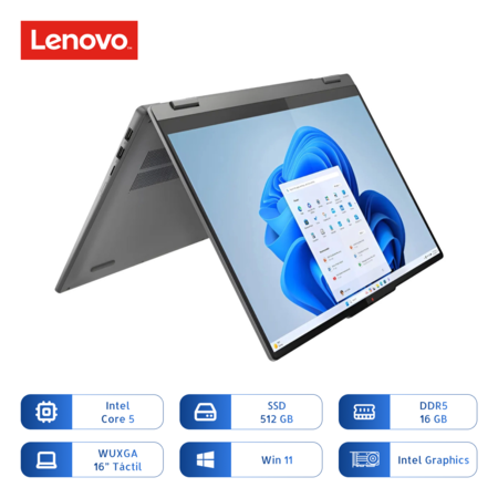 Notebook Lenovo 5 16iru9 2-in-1 Core 5 120u 512gb Ssd 16gb 16 Pulg Tactil Gris