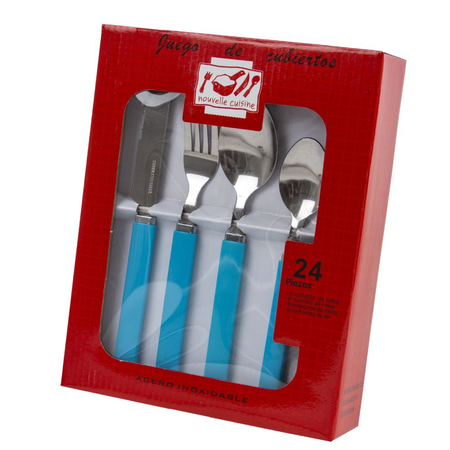 Set 24 Cubiertos Acero Inoxidable Mango Rectangular Turquesa