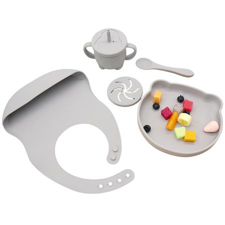 Set de Alimentacion para Bebe Gadnic de Silicona Completo Gris