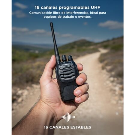 Handy Baofeng BF-888S 5w 16CH UHF Hasta 10km + 2 Baterías y Manos Libres