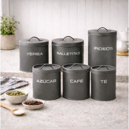 Set 6 Latas Cocina Deco Guardado Carol Retro Gris - Vista 2