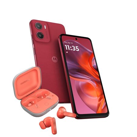 Combo Moto G05 4+128GB Plum Red + Moto Buds Guitar Peach Pink