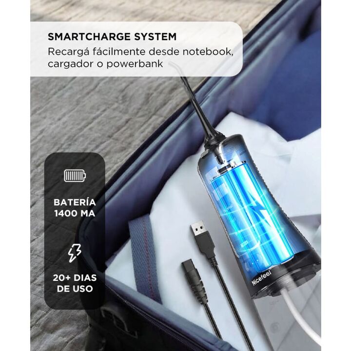 Irrigador Bucal Portátil Nicefeel FC256 200 ml IPX7 Batería 1400 mAh 3 Modos 2 Boquillas Rotación 360 Grados2 - Vista 4