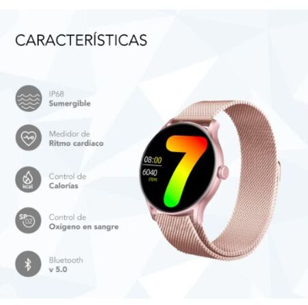 Smartwatch Nictom rosa + malla metálica rosa