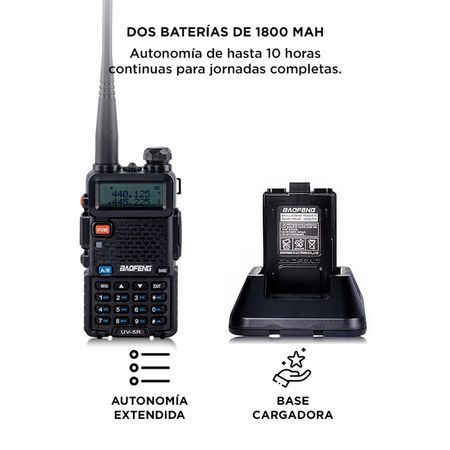 Handy Baofeng UV-5R Kit Bi-Banda 8w Hasta 12km + 2 Baterías y Manos Libres