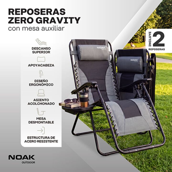 Set x2 Reposeras Plegables NOAK Zero Gravity Acero Acolchada - Vista 2