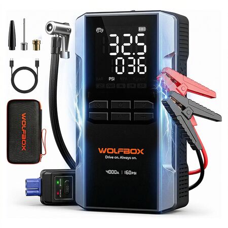 Arrancador Compresor WolfBox 4000A 160PSI 24000mAh Inflador Display LED